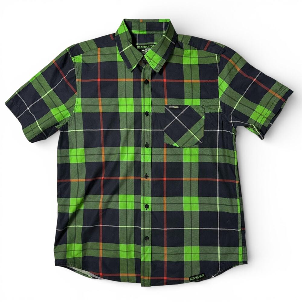 Middle Of Beyond Re-Animator MOB Shirt Mens M Plaid Button Up Short Sleeve NEW
